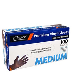CAPRI BLUE VINYL GLOVE MED POWDER 100's