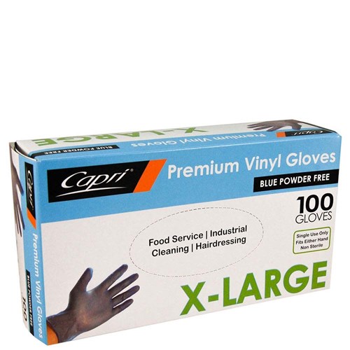 CAPRI BLUE VINYL GLOVE XL P/FREE 100's