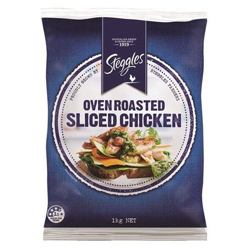 STEGGLES SKIN ON SLICED F/FLOW CHICKEN 1KG