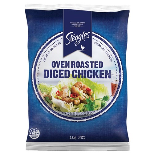 STEGGLES DICED OVEN ROAST S/LES CHICKEN 1KG